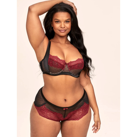 Adore Me Lark Mesh Shortie Panty Black and Red Size 0X NWT - Picture 2 of 5